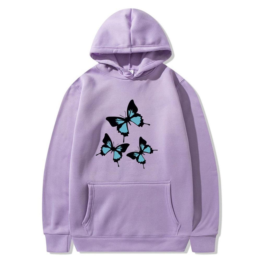 

2025 autumn and winter hoodie three butterfly sweater men s and women s European and American style loose American alphabet top XXXL