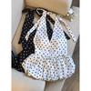 Backless Sexy Halter Beach Babydoll Crop Tops Women Polka Dots V Neck Sleeveless T Shirt Ruffles Basic Tees Not-Padded Pad