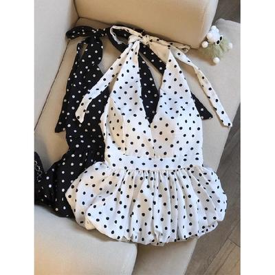 Backless Sexy Halter Beach Babydoll Crop Tops Women Polka Dots V Neck Sleeveless T Shirt Ruffles Basic Tees Not-Padded Pad
