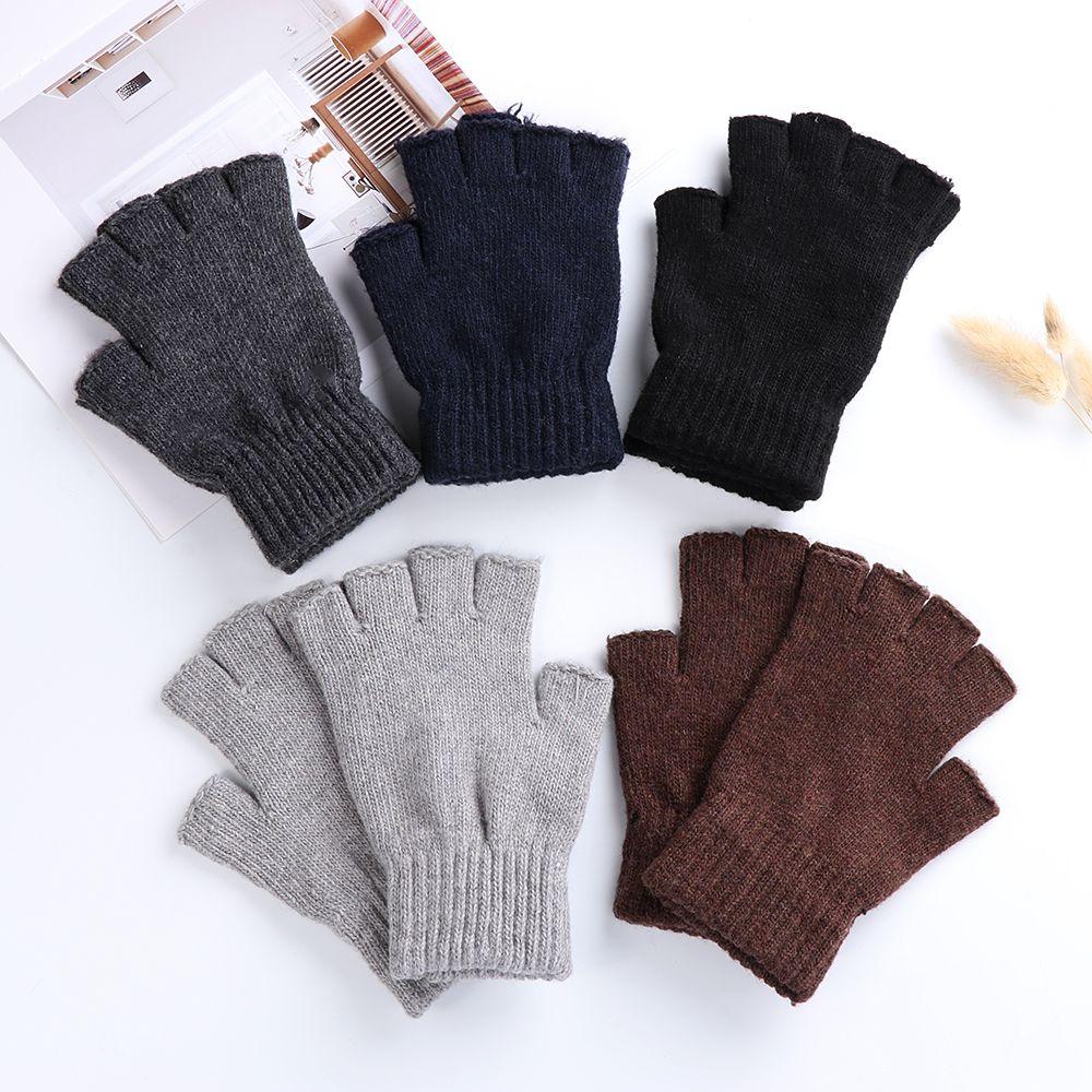 Women Winter Warm Cashmere Half Finger Gloves Wool  Knitted Fingerless Gloves Typing/Texting Gloves