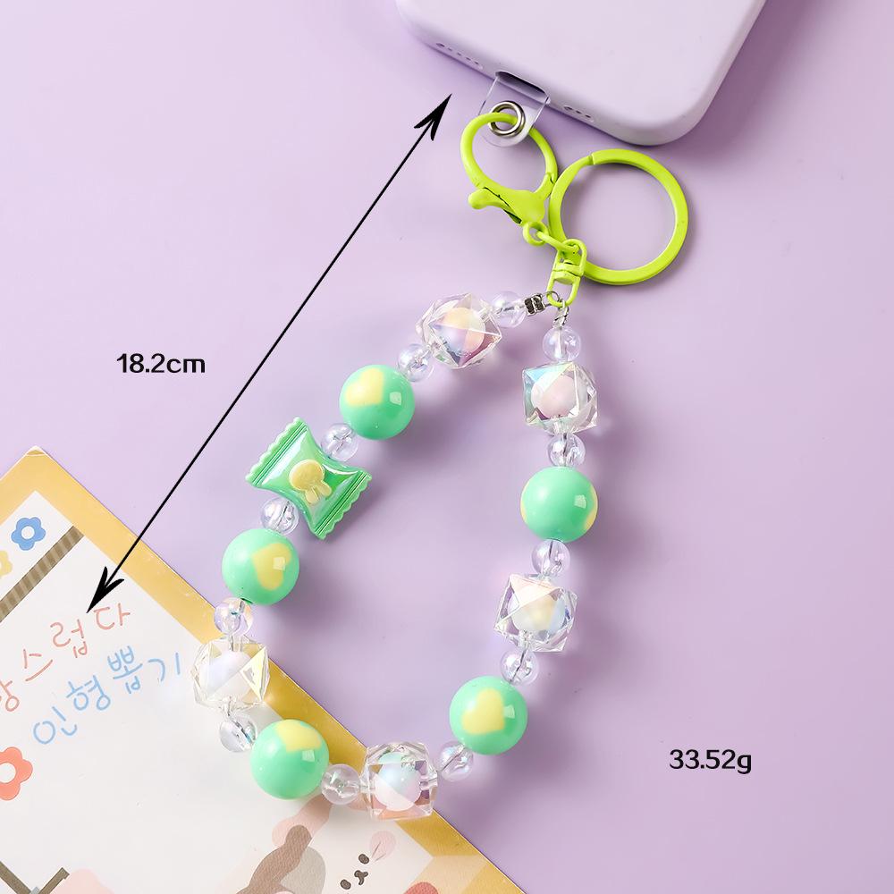 Fresh Candy Love Heart Phone Lanyard & Hand-Painted Case Decoration Beaded Keychain