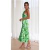 VEZFAA Women's Fashion Summer Spring Flower Pattern Print Sleeveless Oblique Collar High Waist Casual Dresses