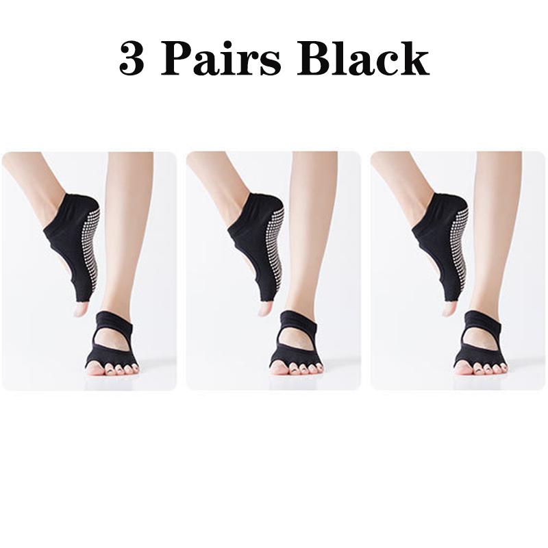 Half Toe Five-finger Yoga Socks Dot Glue Women's Non-slip Pilates Ankle Sports Socks Fitness Ballet Split Yoga Socks 3 Pairs