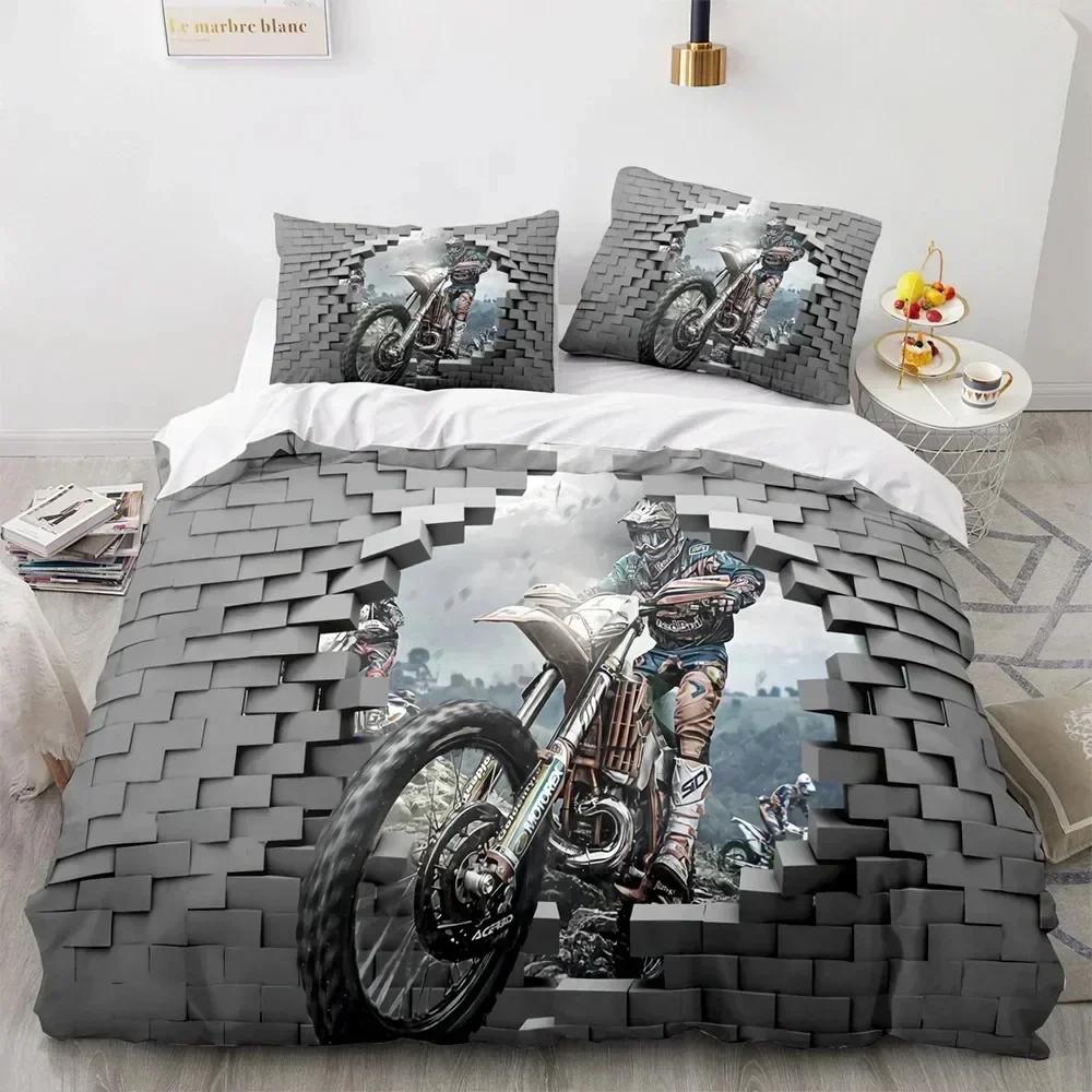 Top 3D Print Motorcycle Bedding Set Boys Girls Twin Queen King Size Duvet Cover Pillowcase Bed For boys Adult Home Textileextile