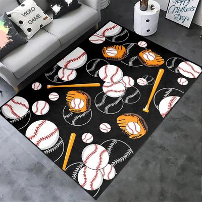 Baseball Rug for Boys Bedroom and Playroom, Non-Slip Sport Carpet, Living Room and Bedroom Decor
