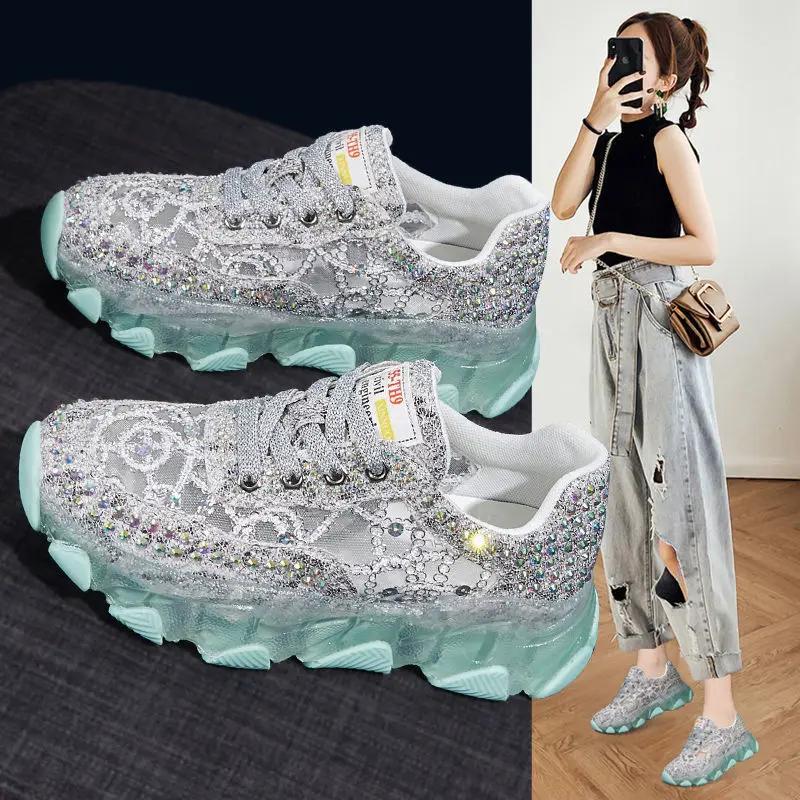 Fashion With Crystals Rhinestone Athletic Diamond High On Platform Low Women Footwear Sneakers Lace Up Ladies Shoes Sports Luxury Offer