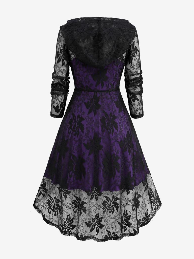 Rosegal Übergröße, gekreuztes, gerüschtes Camisole-Kleid und geschnürter Überwurf mit floraler Spitze und Kapuze