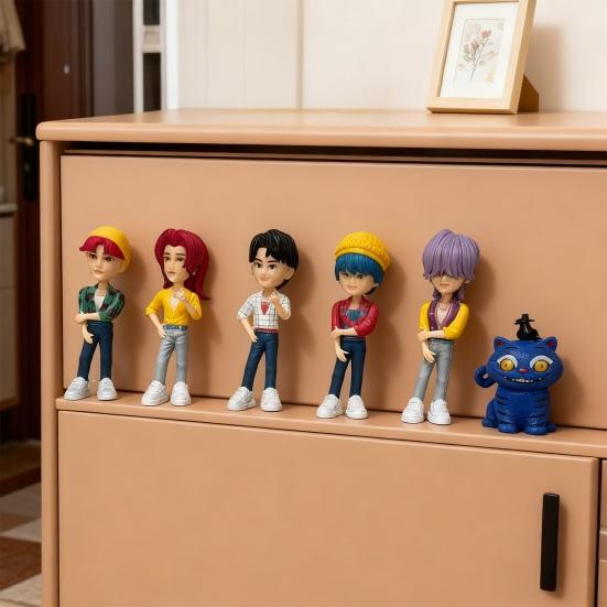 6Pcs PVC Kpop Hunter Figure Animated Movie Character Figurine Statue Cartoon Boys Collectible Model Home Office Desktop Decoration Ornament