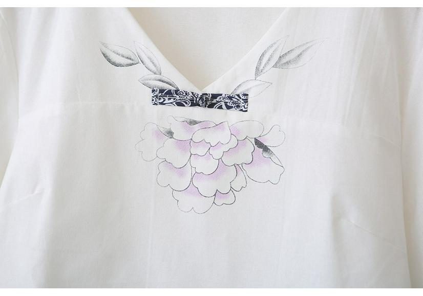 B1 Plus Size Women's Ethnic V-Neck Short Sleeve Cotton Linen Shirt - Summer 2026 Arrivals