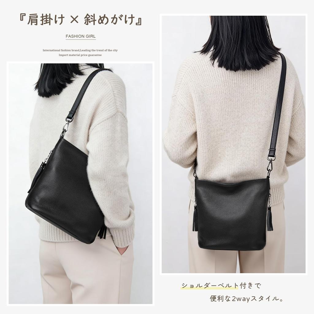 MFFOR Women's Genuine Leather Shoulder Bag, 2-Way, Crossbody Bag with Two Straps, Handheld or Crossbody, Large Capacity, Stylish, Simple, Casual,