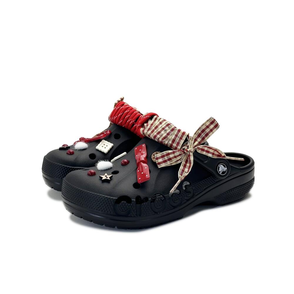 Crocs Classic clog EVA Black Wine Heart Beya Beach Bow Comfortable and Versatile Fashionable Retro Hole Shoes Unisex Black