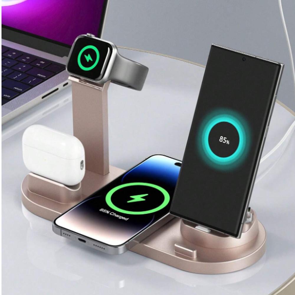 Soporte Cargador Inalámbrico 4 en 1 de 60W Para iPhone 15 14 13 12 X Samsung Galaxy S22 S21 Reloj Airpods Estación Dock de Carga Rápida