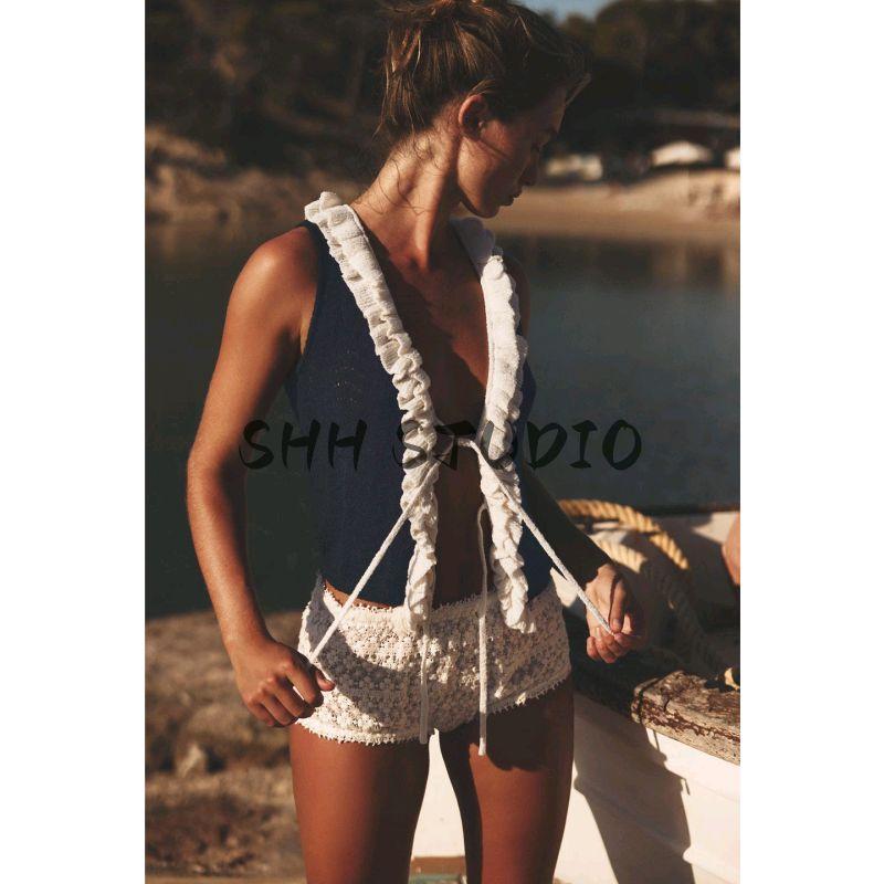 Summer New Product Women Clothes Holiday Style Bow Lace-up Contrast Color Laminated Decoration Sleeveless Top 8779636