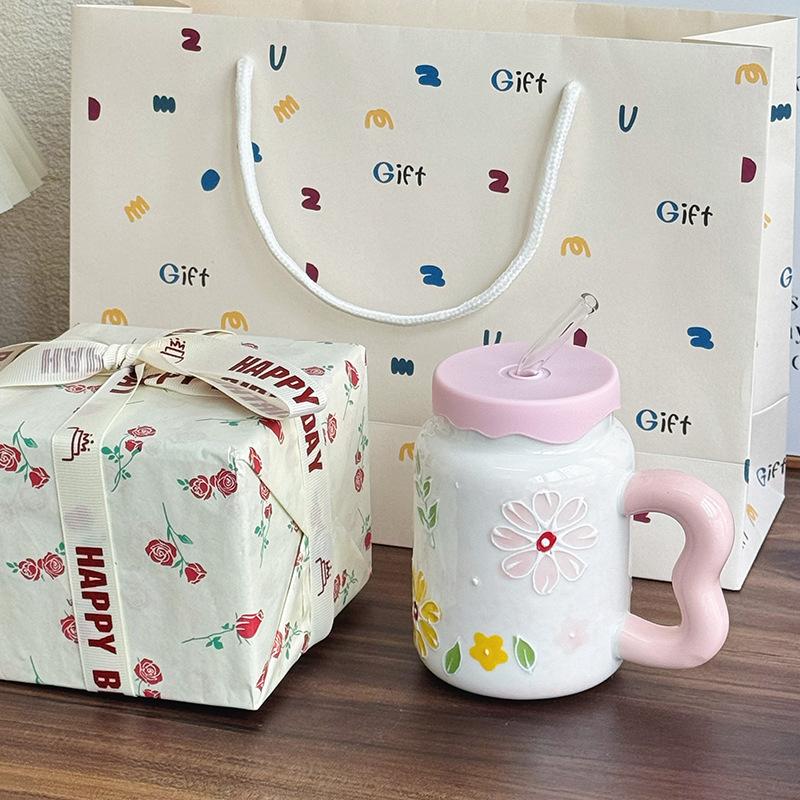 Birthday Gift for Best Friend Retro Flower Cup for Boys and Girls High End Ceramic Mug Souvenir Gift Box