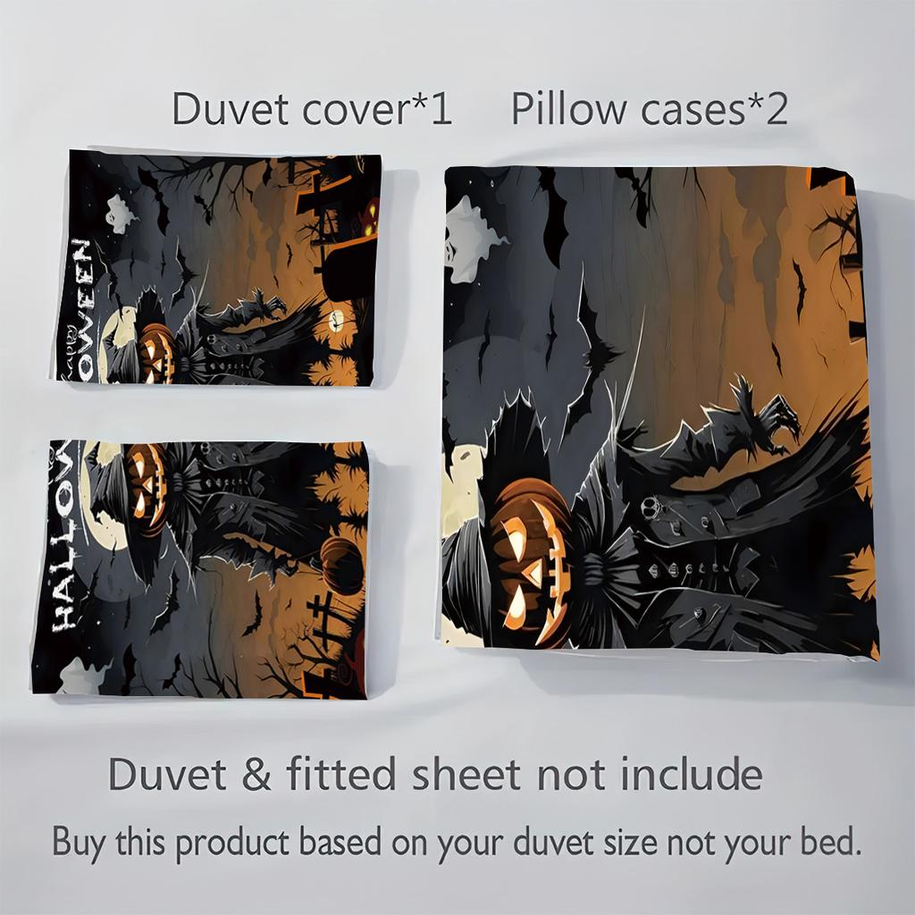 3PC Halloween Horror Pumpkin Printed Bedding Set Coreless Soft, Comfortable, Bedroom Dormitory, Multiple Sizes, Machine Washable
