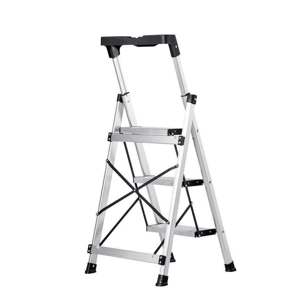 VEVOR 3 Step Ladder, Folding Step Stool with Wide Anti-Slip Pedal and Comfort Handgrip, 150 Kg Capacity Portable Aluminum Stepladder