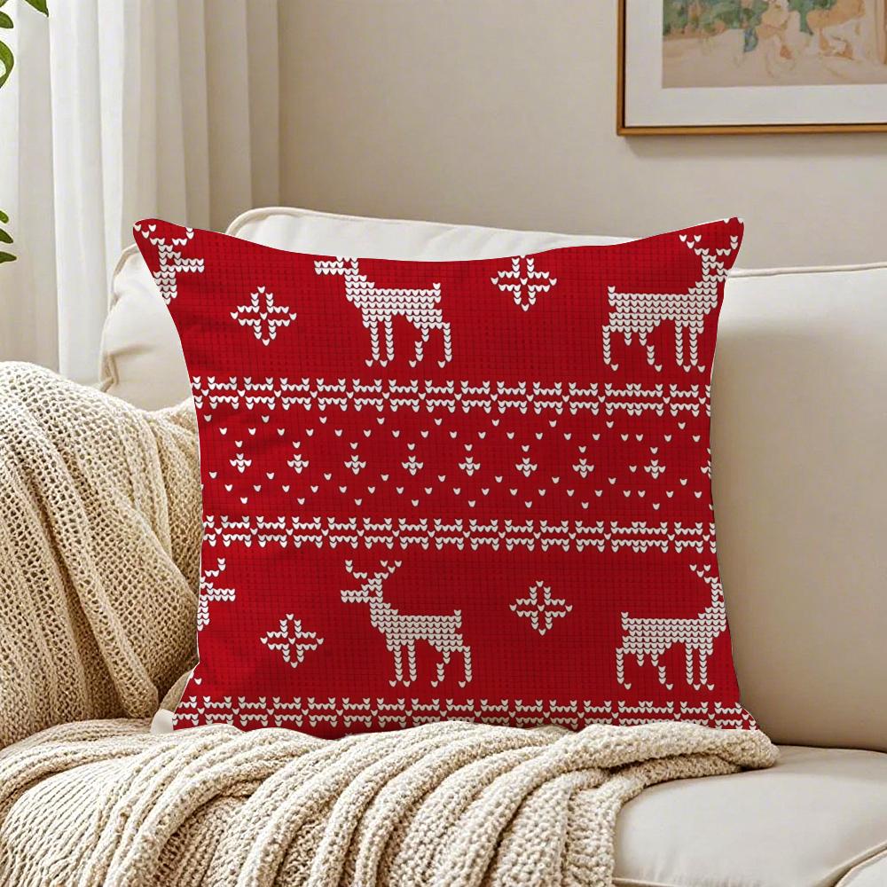Art Festive Christmas Reindeer Cushion Cover Linen Pillowcase Soft For Sofa Bed Home Room Decor