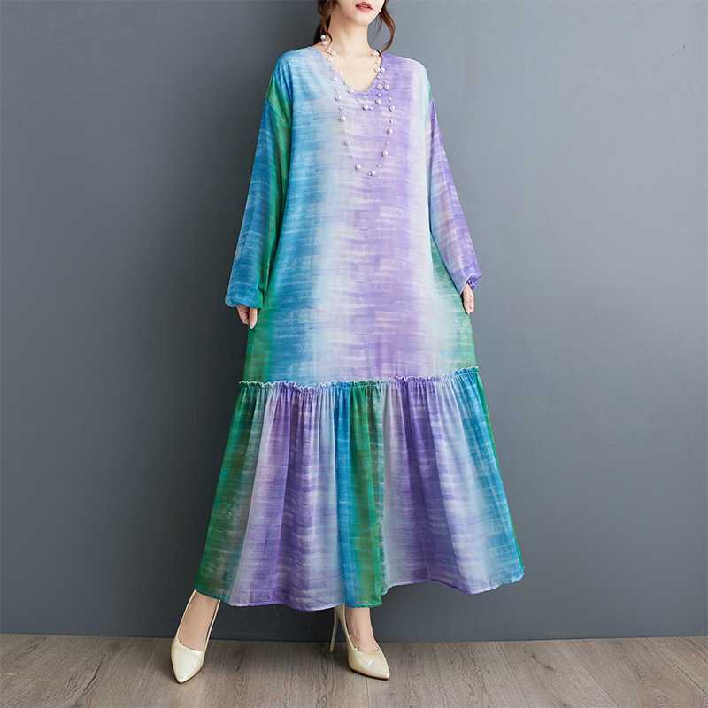 

Свободные Модные Платья с Градиентным Подолом, Принтом, Сращенные, Темпераментные, на Завязках, Двухслойные One Size