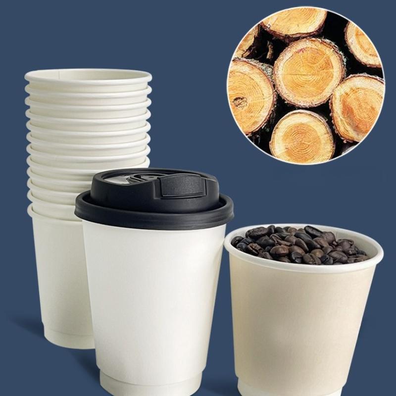 Disposable Coffee Cups Insulation Double-Layer European Style Simplicity Paper Cup with Lid Hollow Insulated Milk Tea Cup Family Party Coffee Shop Use