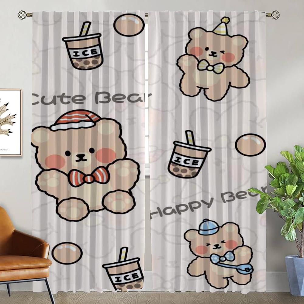 Zasłony przeciw komarom z motywem niedźwiedzia do salonu, zasłony działowe, rolety zaciemniające, 2 sztuki tiulu do sypialni, kuchni, kamery