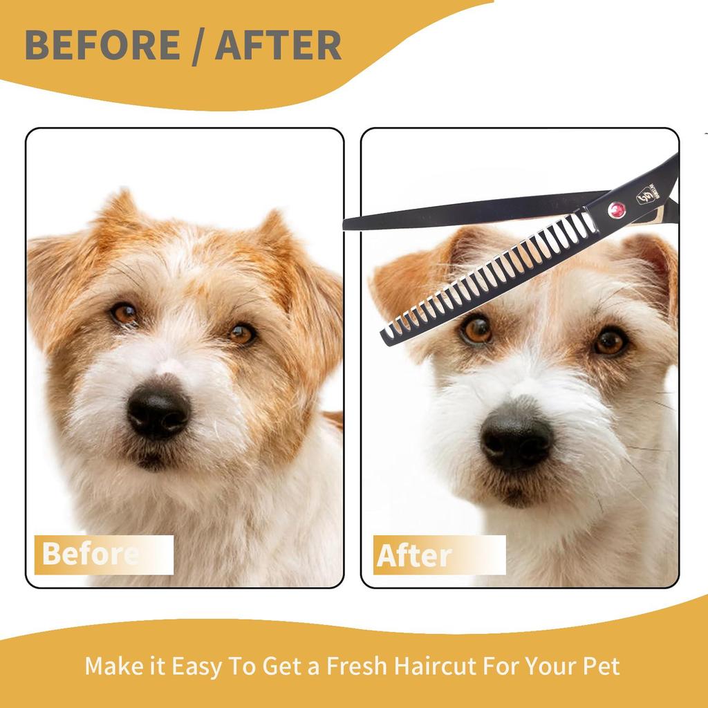 SANGELAR Foarfece pentru îngrijirea animalelor de companie de 7,5 inci Rata de subțiere a dinților din os de pește 35%-50% Foarfece de subțiere pentru câini Unelte profesionale pentru îngrijirea animalelor de companie Îngrijirea câinilor