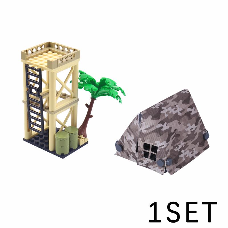 MOC Military War Accessories WW2 Soldier Building Blocks Roadblock Motorcycle Case Container Bag Brick Toy
