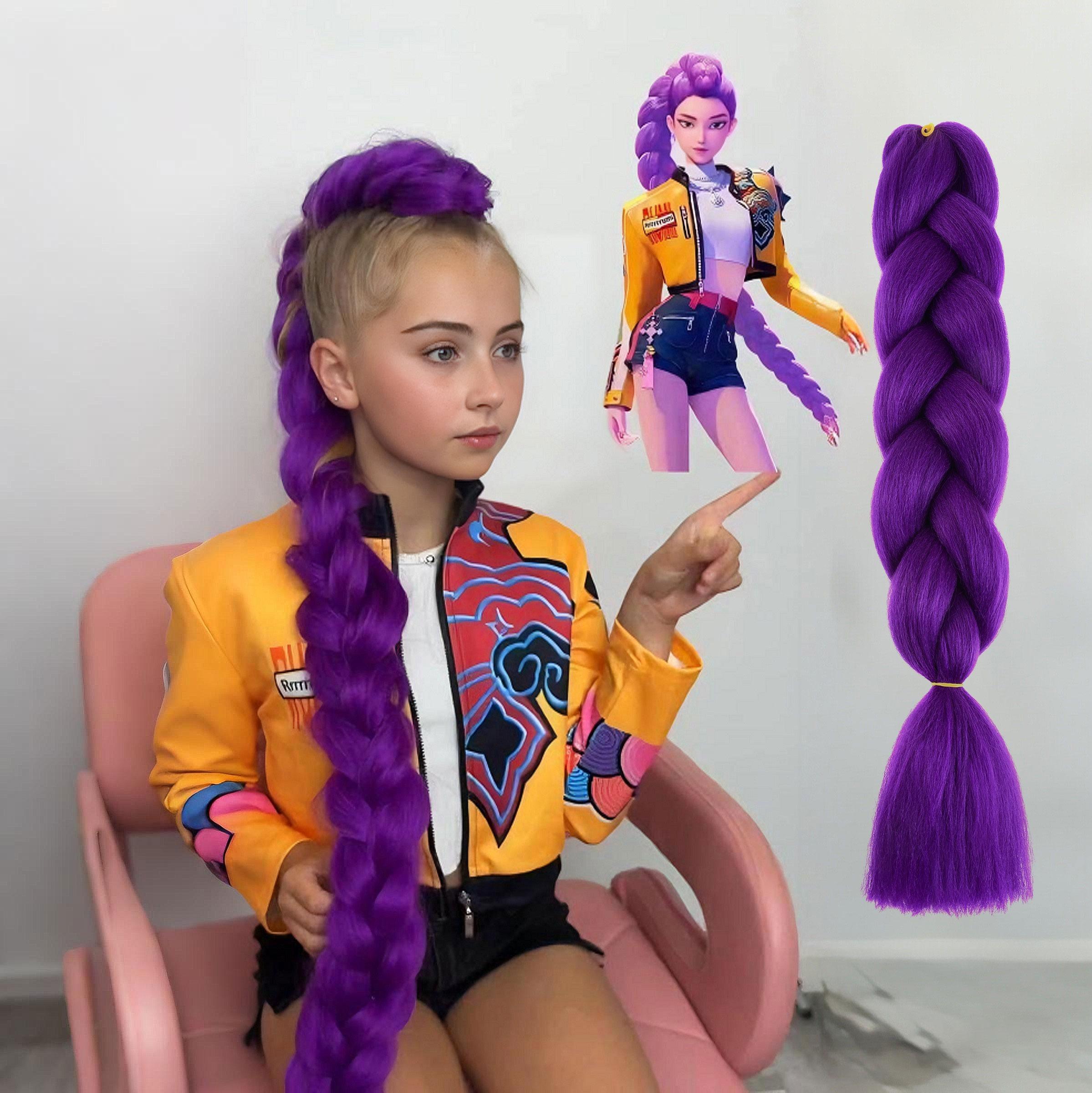 Coadă împletită lungă de 82 inch, mov, cu floare, pentru copii, fete, Coadă de cal Rumi, Coadă de cal sintetică, Coafură costum Halloween Crăciun 26inches&1pc orange