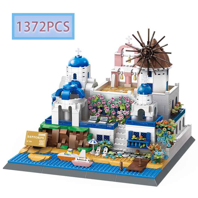 Moc 1272Pcs Greek Santorini Island City Street View Building Model Assembly Diy Building Blocks Children'S Puzzle Toys