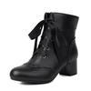 Fashion 2025New Lace Up Ladies Square High Heel Shoes Ankle Boots Lace-up Retro Women Pointed Toe Thick Soled Short Booties White Black
