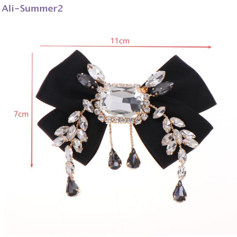 {Summer2} New Fabric Bowknot Brooches Rhinestone Tassel Bow Tie Female Shirt Collar Pin Vintage Corsage For Women Accessories