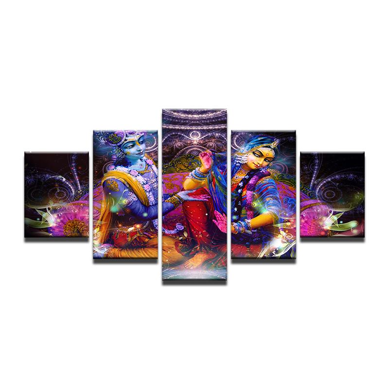 

HD Печатный Холст Картины Рамка Домашний Декор 5 Шт. Индийский Миф Вишну и Лакшми Плакат Шива и Парвати Живопись Комната Настенное Искусство 20x35cm*2 20x45cm*2 20x55cm*1