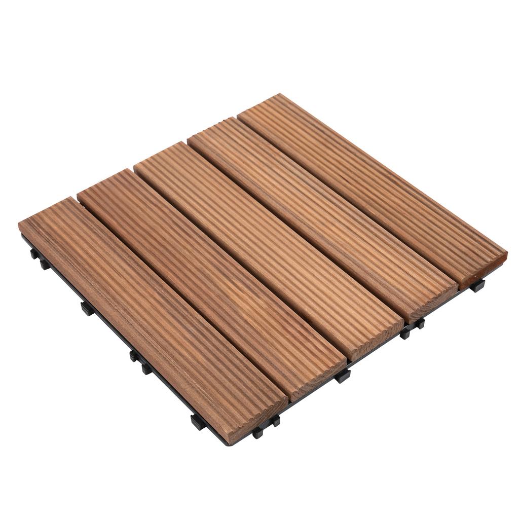 Outdoor Wooden Floor Tiles, Set of 27 Pieces Interlocking Assembly, 30x30x2.5cm