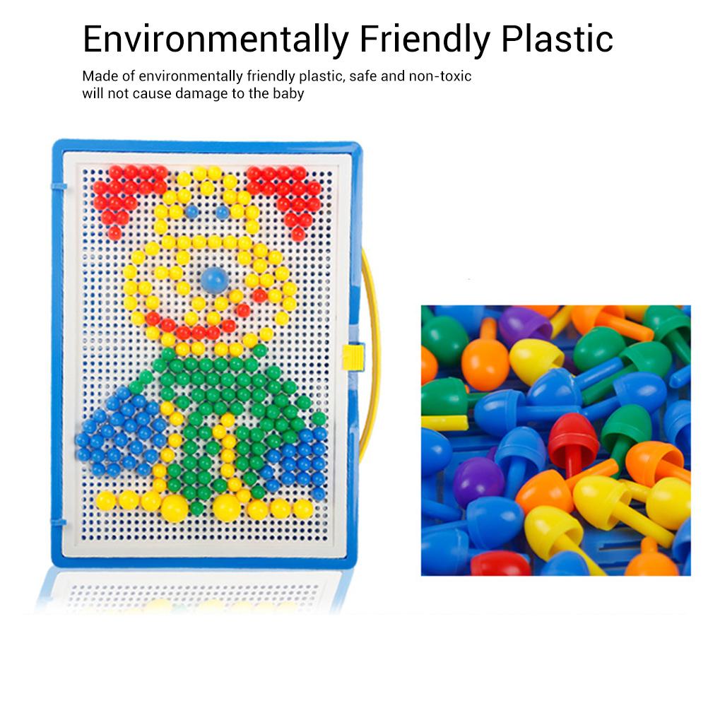 296PCS Colorful Mushroom Nails Pegboard Puzzle Set 3D Mosaic Jigsaw Game Building Blocks DIY Toys