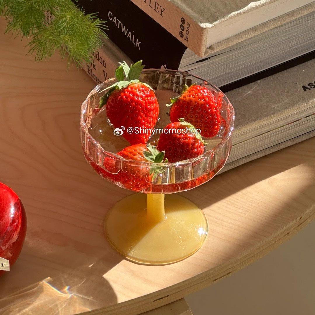 Colorful Glass Vintage Champagne Glass Striped Glass Mug Goblet Heat Resistant  juice  Glass Cup Dessert Snack Bowl Plate 301-400ml жёлтый