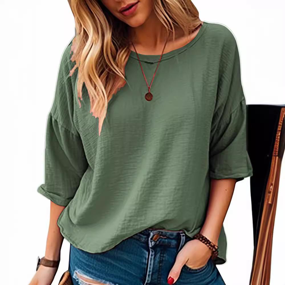 Повседневная однотонная рубашка с коротким рукавом для женщин — фото 5