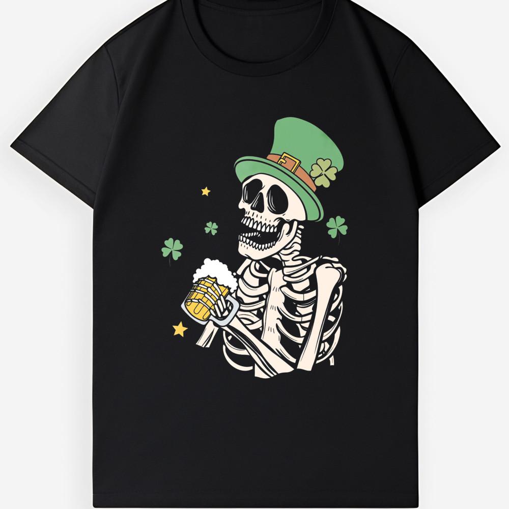 St. Patrick s Day Skeleton T - Shirt - Leprechaun Skull Unisex Tee S разноцветный