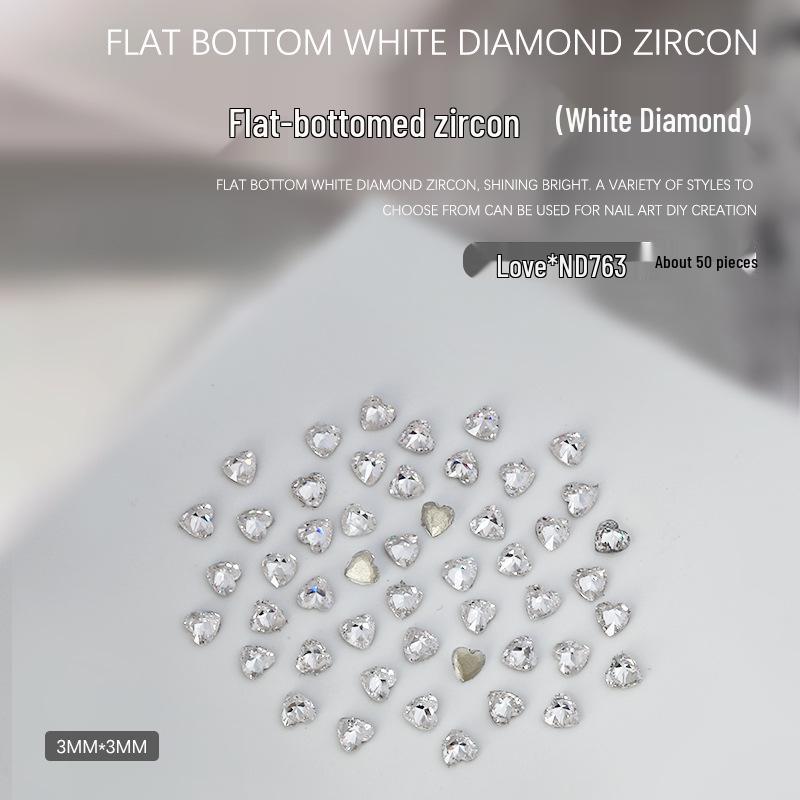 Nail Art Decorations: 5A Zircon Rhinestones - Marquise, Teardrop, Heart, Square Shapes, Flat Back, 50 Pcs.