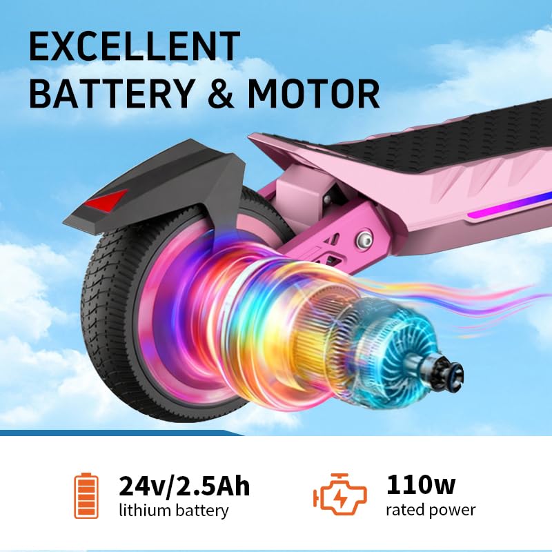 E-Scooter (6-12 Y), 6.5" Foldable Kids Scooter with Front & Rear Spring Suspension, Max Speed 16 Km/h, Range 10-12 Km, Suitable for Girls & Boys