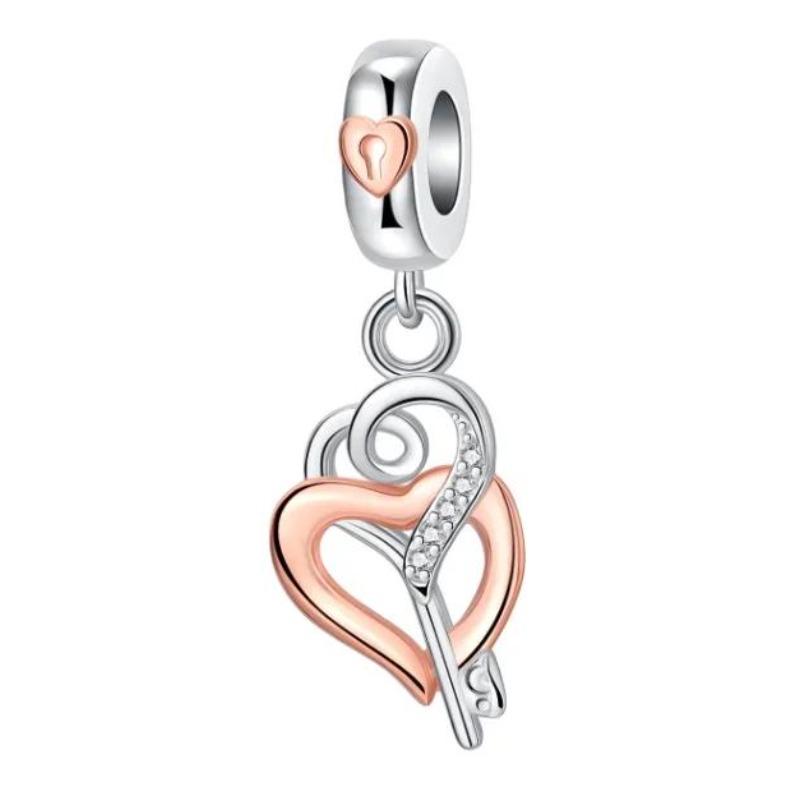 Sparkling Birthstone Charms Copper Heart Mom Key Pendant Bead Fit Original Necklace Bracelet Women Jewelry Diy Gift