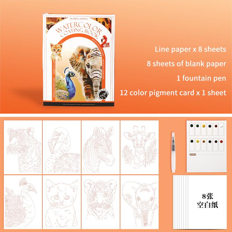 1Set Creative Watercolor Painting Set With 12-Color Solid Paint Kids Stress Relief Coloring Book Parent-Child Watercolor Art Kit