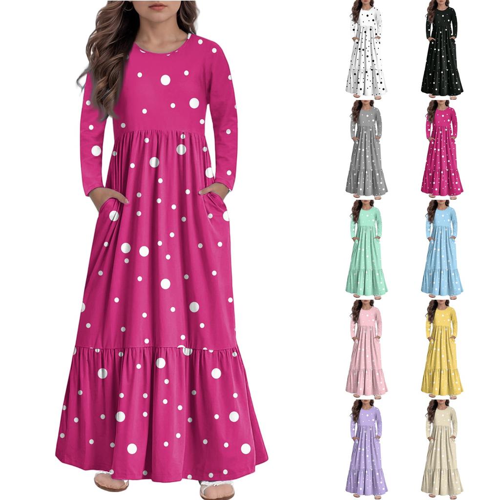 Girls' Maxi Dress Casual Holiday Dresses - Long Sleeve Dress With Pockets For 4-14Y