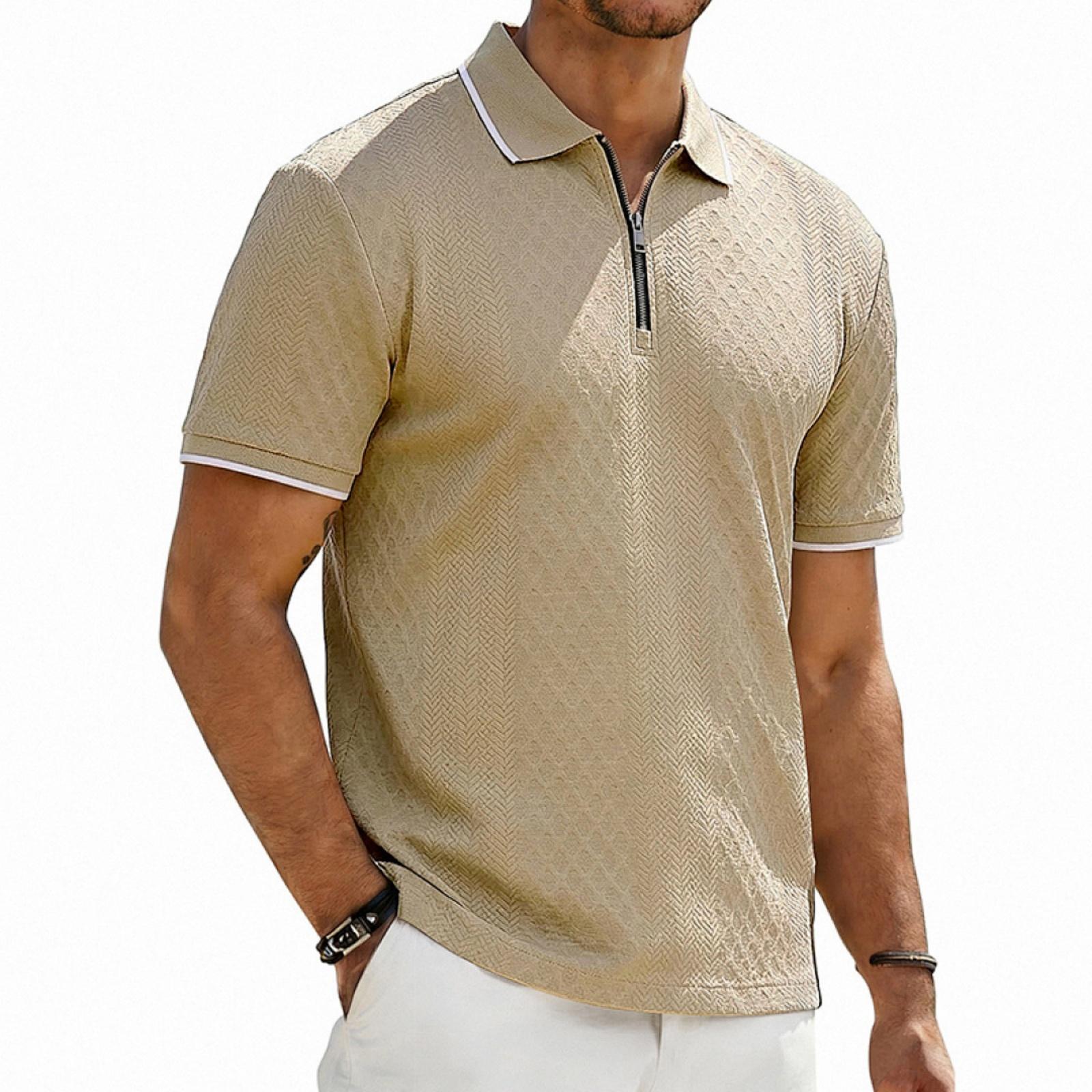 Men s  Retro, Loose Texture, Textured Zipper Short-sleeved Shirt XXXL хаки