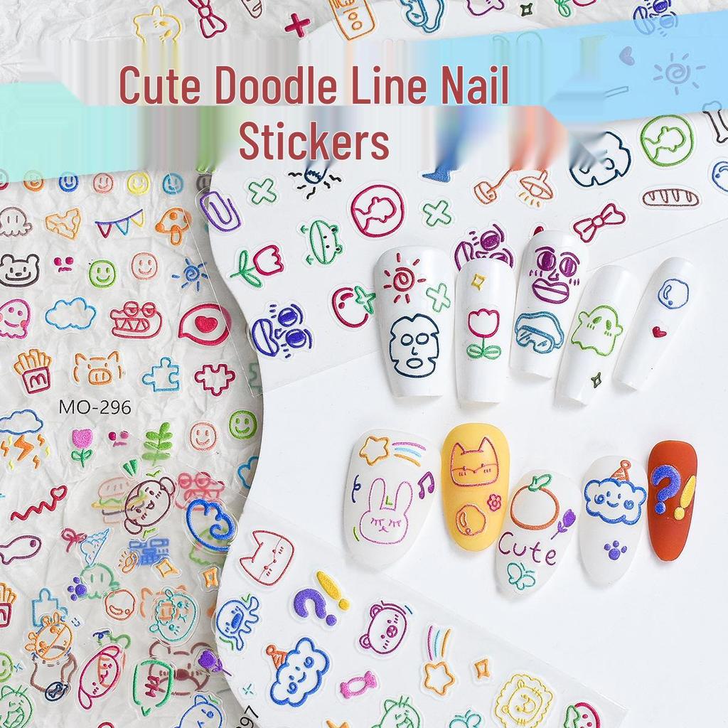 Nail Art Stickers: Sweet Graffiti Lines, Cute Patterns & Heart Decals