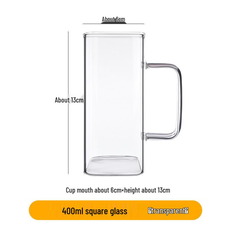 

Fashionable Square Borosilicate Glass Coffee/Water Cup with Handle for Home or Student Use 400ml