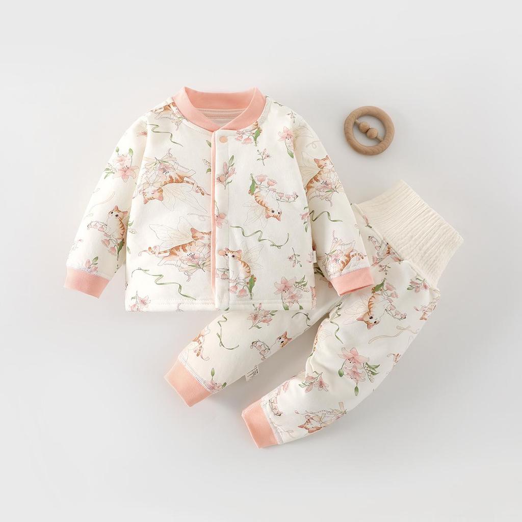 High-Waisted Baby Winter Clothing Set - Padded Two-Piece Cotton Underwear for Autumn/Winter