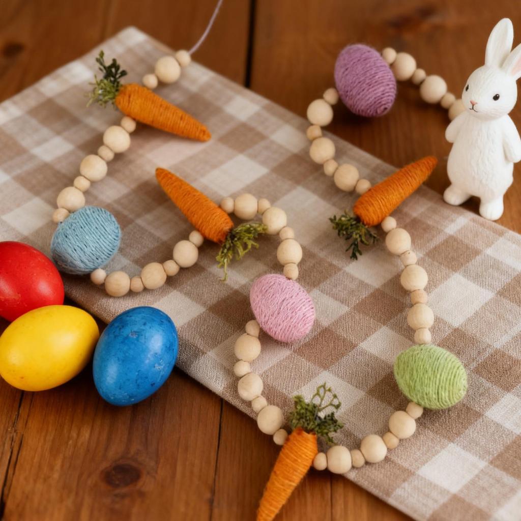 Easter Garland Decor Egg Carrot Rustic Home Decor With Wooden Beads Bunny Easter Garlands For Spring Garden Indoor Holiday Party