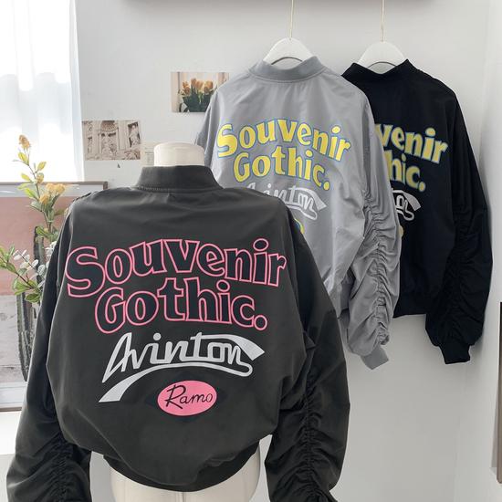 Sewingior Printed Shirring Sleeve Zip-Up Bomber FREE чёрный