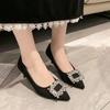 Autumn New Thin Heel Shoes Women's Fashion Pointy Shallow Mouth Suede Crystal Buckle Non-slip High Heels