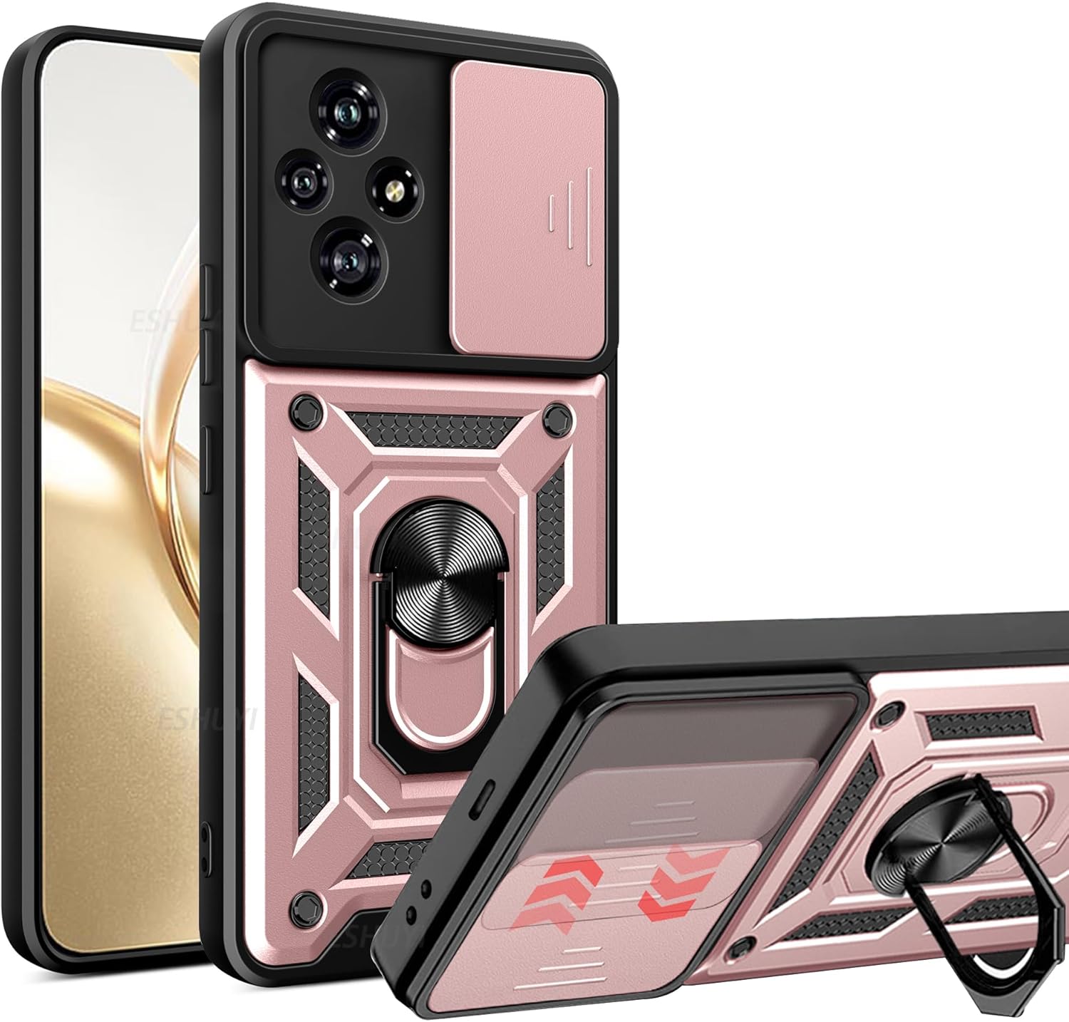 

Чехол Armor Case For Honor 200 Lite Cover For Honor 200 Pro With Lens Protection With Ring Magnetic Holder Coque Fundas For Honor 200 Lite розового золота