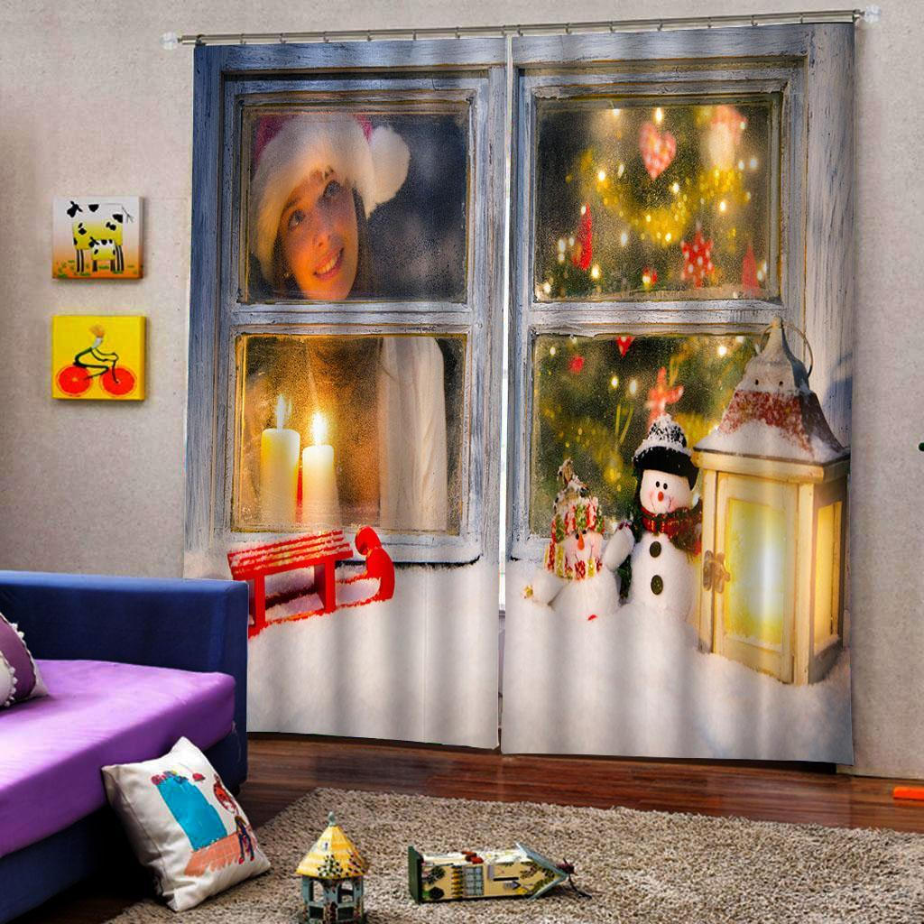 200x140cm Christmas Curtains Kit Waterproof Snowman 2 Panels